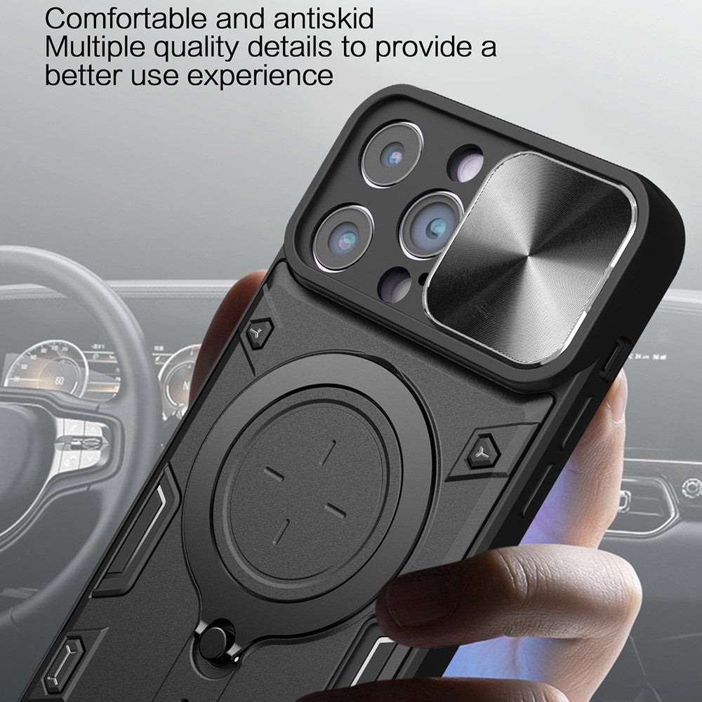 For iPhone 12 Pro 6.1 inch Slide Camera Lid Anti-scratch Cover Rotatable Kickstand PC + TPU Phone Case