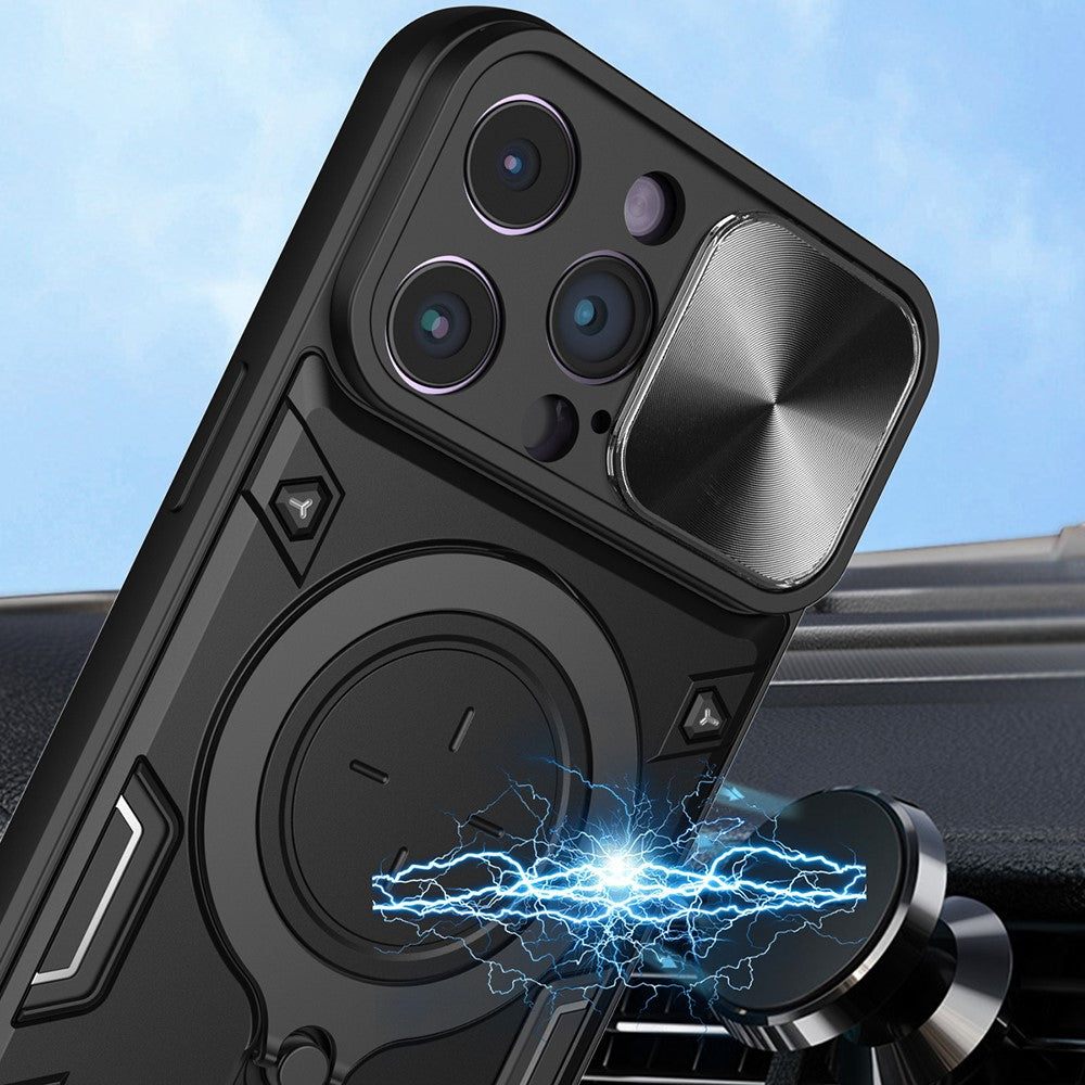 For iPhone 12 Pro 6.1 inch Slide Camera Lid Anti-scratch Cover Rotatable Kickstand PC + TPU Phone Case