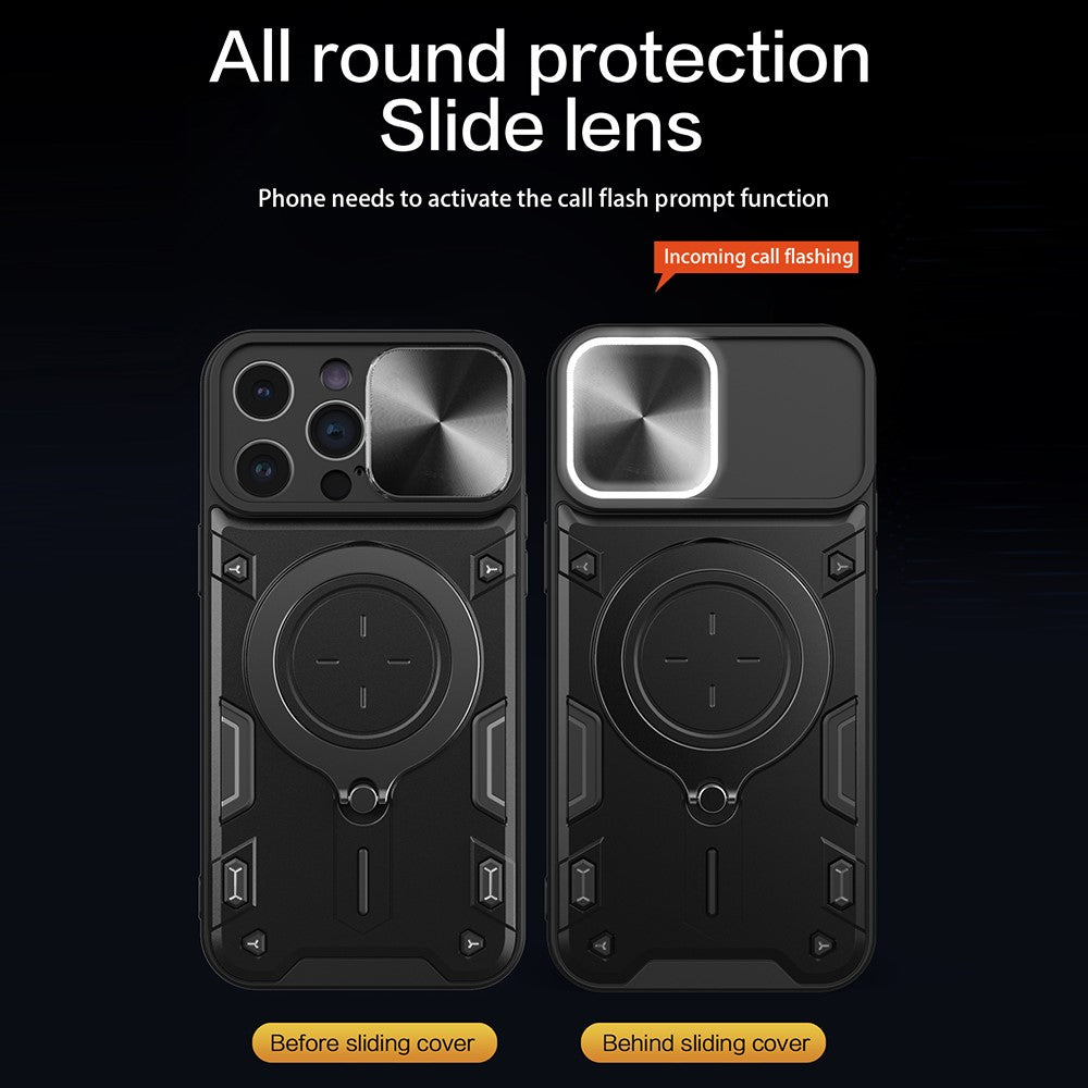 For iPhone 12 Pro 6.1 inch Slide Camera Lid Anti-scratch Cover Rotatable Kickstand PC + TPU Phone Case