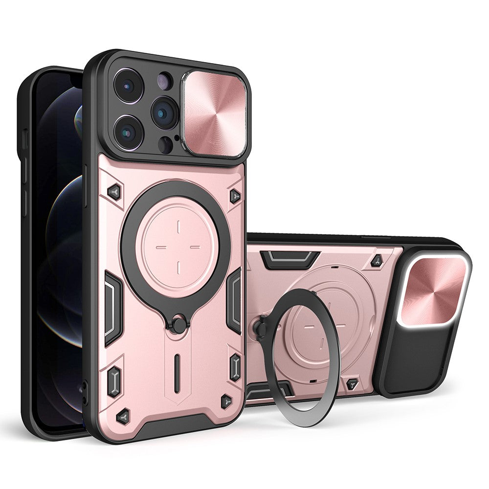 For iPhone 12 Pro 6.1 inch Slide Camera Lid Anti-scratch Cover Rotatable Kickstand PC + TPU Phone Case
