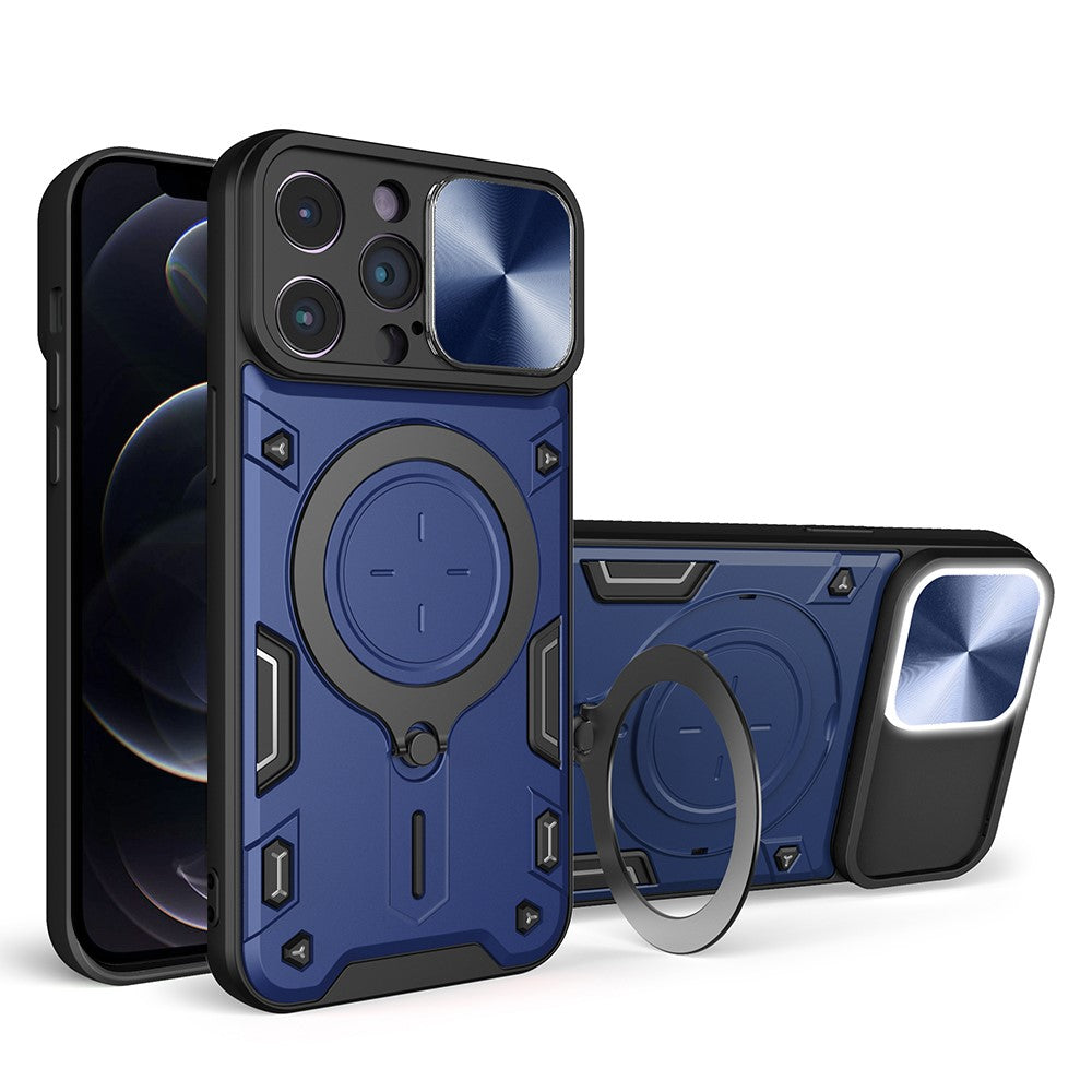 For iPhone 12 Pro 6.1 inch Slide Camera Lid Anti-scratch Cover Rotatable Kickstand PC + TPU Phone Case