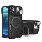 Til iPhone 12 6,1 tommer Kameraskyder Telefoncover Roterbar Stander PC + TPU Stødsikkert Cover