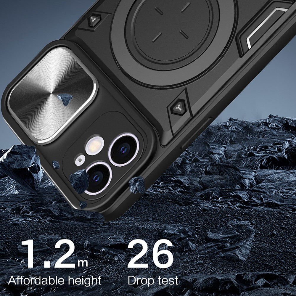 Til iPhone 12 6,1 tommer Kameraskyder Telefoncover Roterbar Stander PC + TPU Stødsikkert Cover