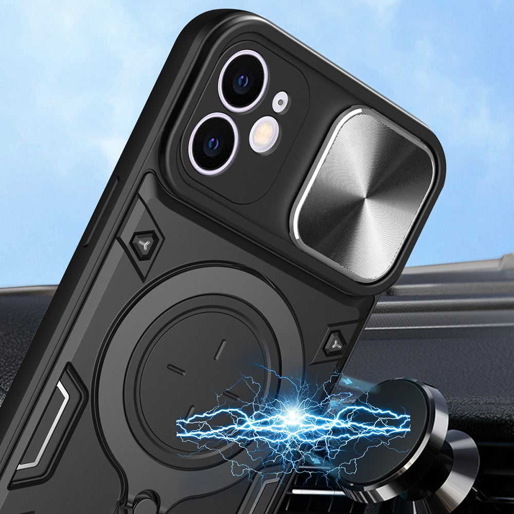 Til iPhone 12 6,1 tommer Kameraskyder Telefoncover Roterbar Stander PC + TPU Stødsikkert Cover