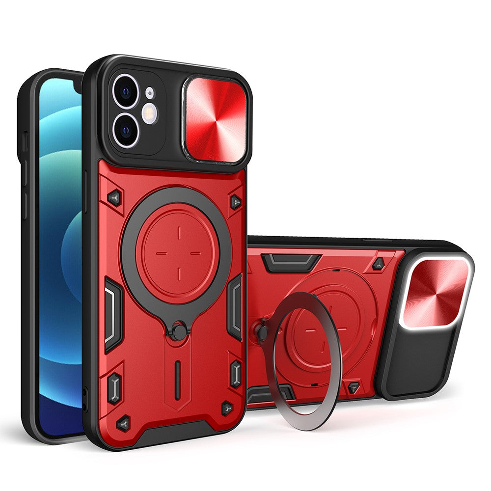 Til iPhone 12 6,1 tommer Kameraskyder Telefoncover Roterbar Stander PC + TPU Stødsikkert Cover