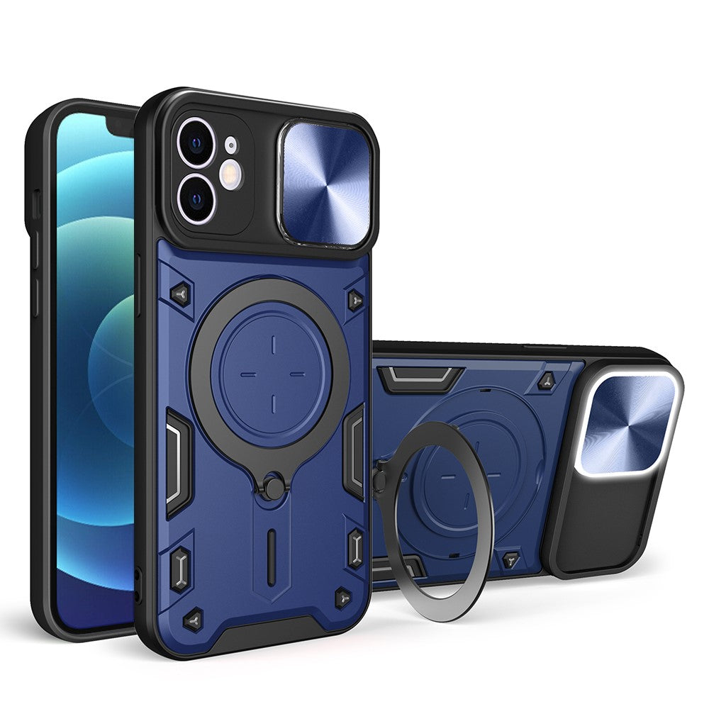 Til iPhone 12 6,1 tommer Kameraskyder Telefoncover Roterbar Stander PC + TPU Stødsikkert Cover