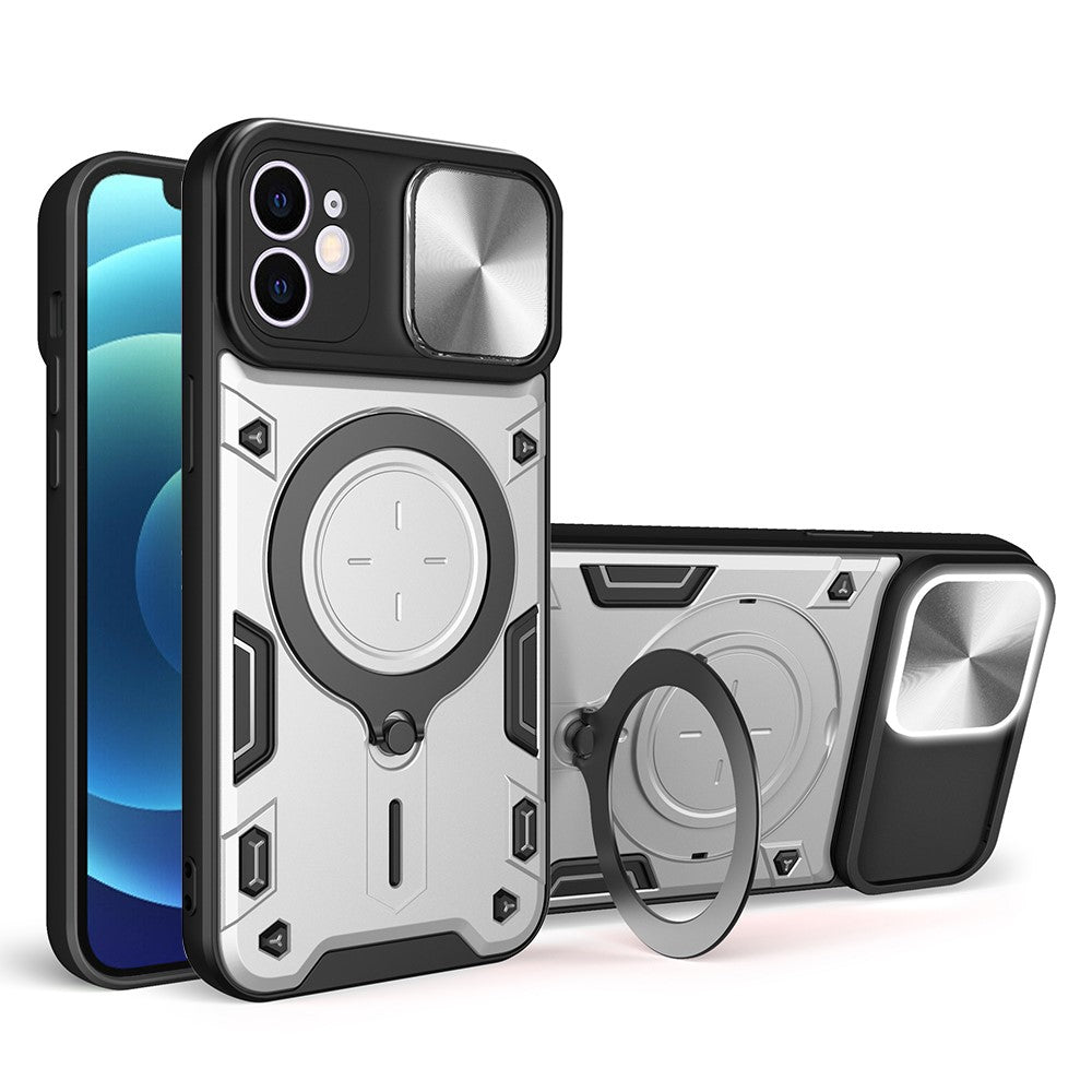Til iPhone 12 6,1 tommer Kameraskyder Telefoncover Roterbar Stander PC + TPU Stødsikkert Cover