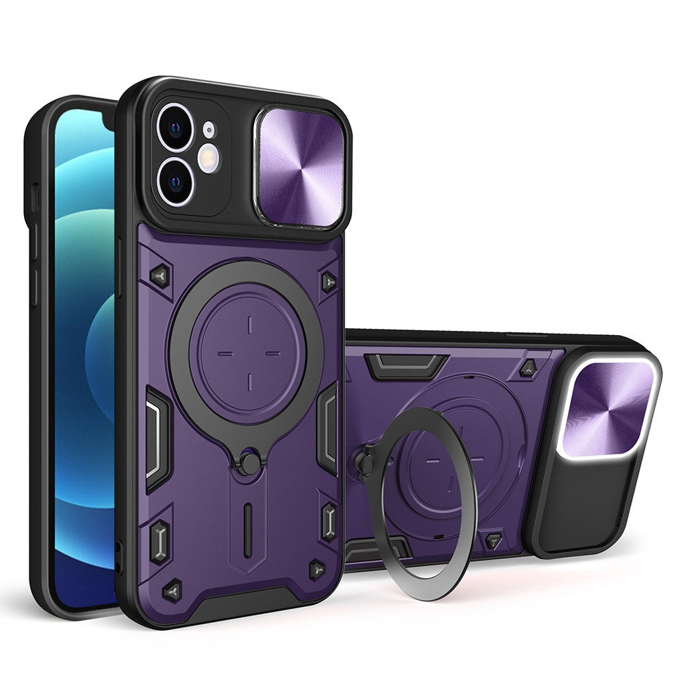 Til iPhone 12 6,1 tommer Kameraskyder Telefoncover Roterbar Stander PC + TPU Stødsikkert Cover