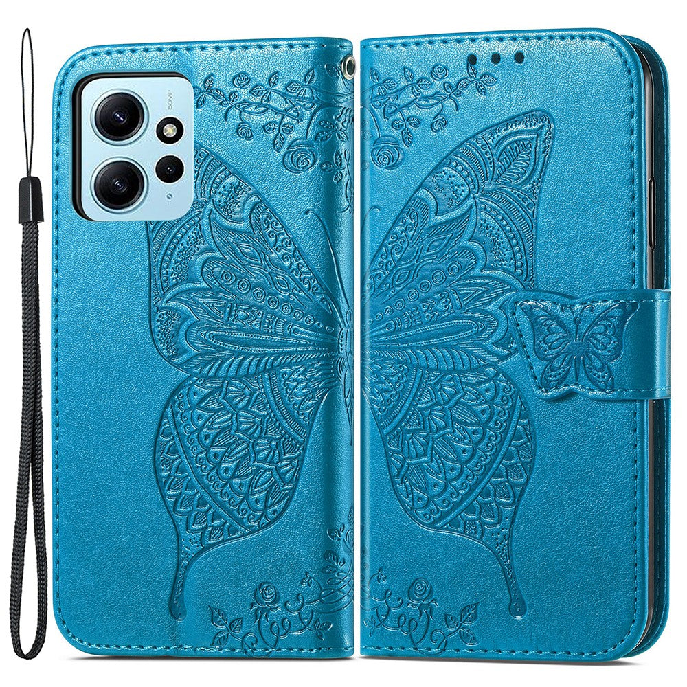 Xiaomi Redmi Note 12 4G PU-läderfodral med stativ, fjärilstryck, vikbart plånboksfodral