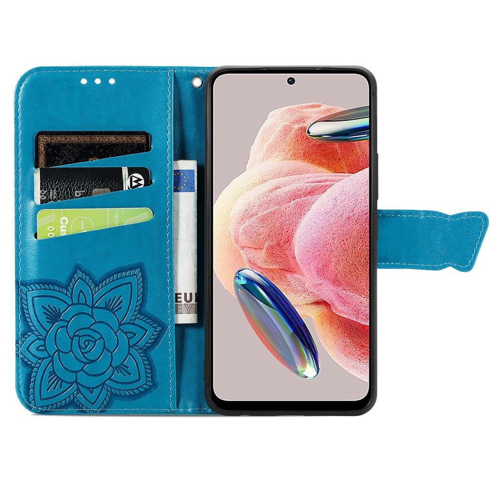 Xiaomi Redmi Note 12 4G PU-läderfodral med stativ, fjärilstryck, vikbart plånboksfodral