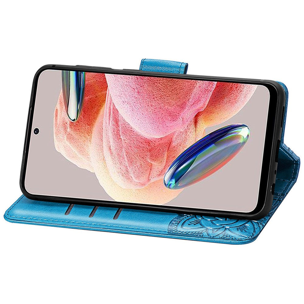 Xiaomi Redmi Note 12 4G PU-läderfodral med stativ, fjärilstryck, vikbart plånboksfodral