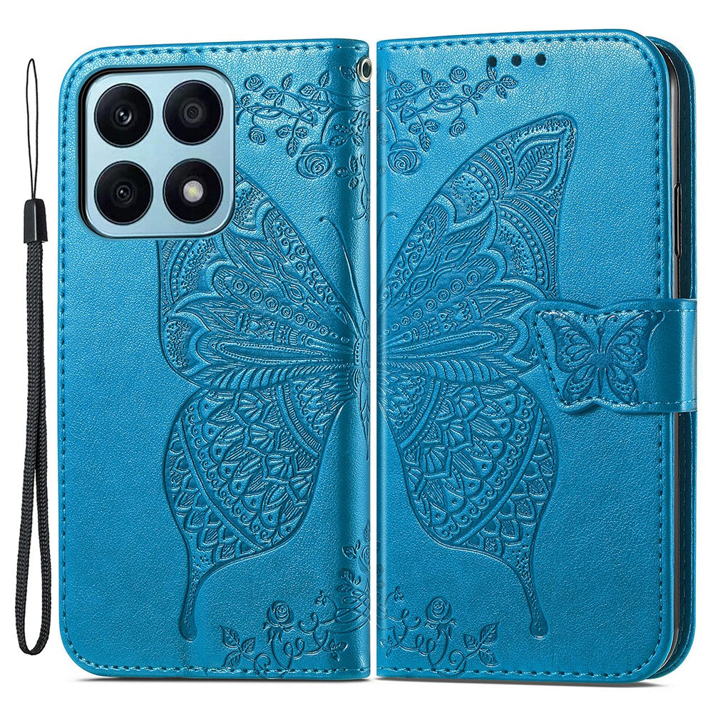For Honor X8a 4G PU Leather Phone Case Stand Wallet Butterfly Imprinted Flip Cover