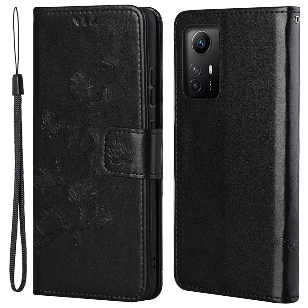 Läderfodral för Xiaomi Redmi Note 12S 4G med flip-on-skal, plånbok och fjärilsblomma