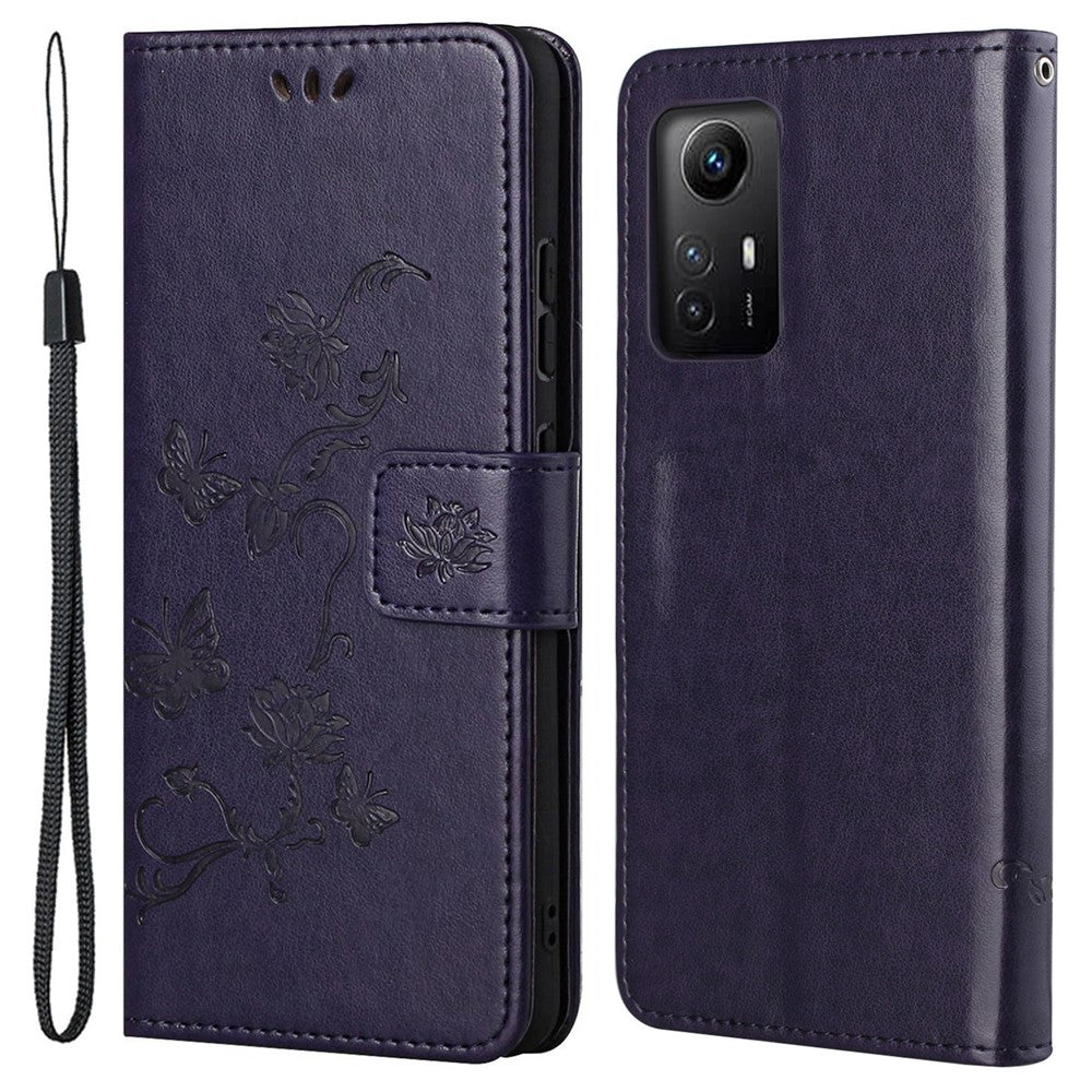 Läderfodral för Xiaomi Redmi Note 12S 4G med flip-on-skal, plånbok och fjärilsblomma