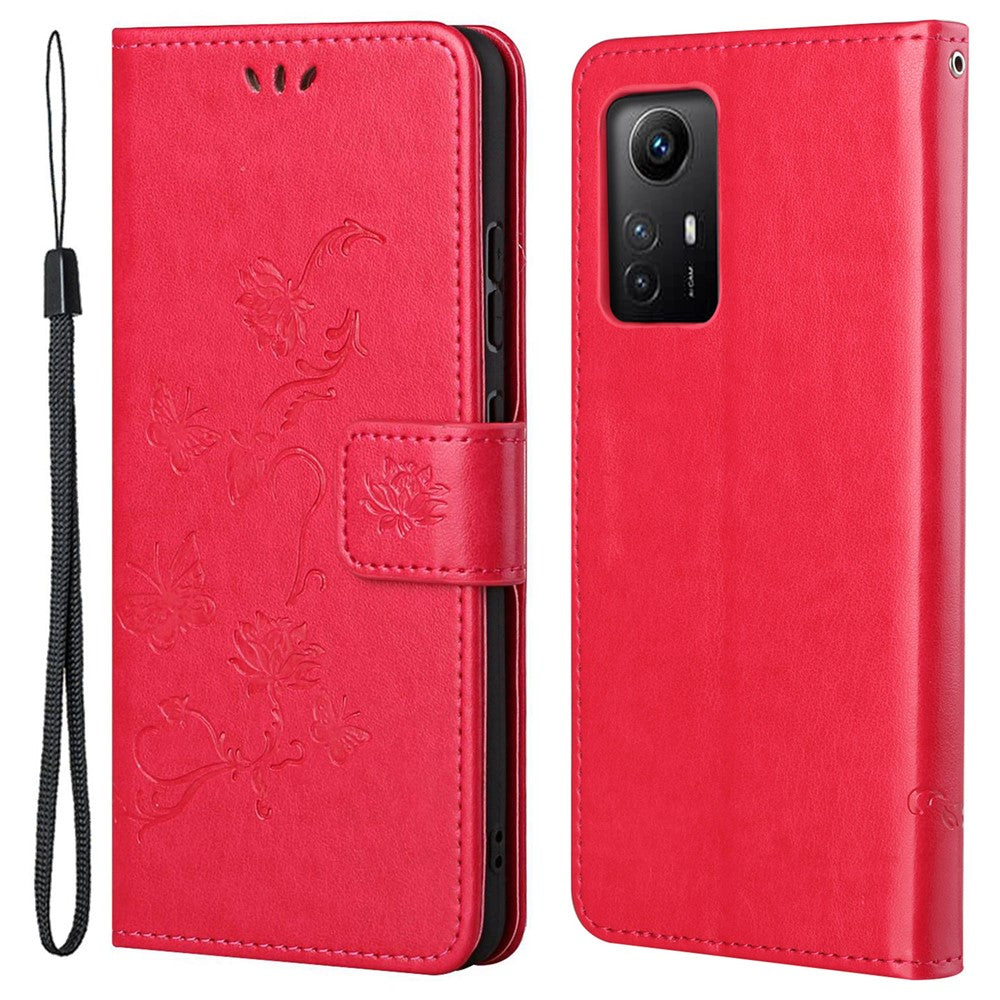 Läderfodral för Xiaomi Redmi Note 12S 4G med flip-on-skal, plånbok och fjärilsblomma