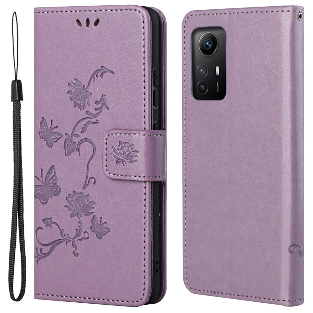 Läderfodral för Xiaomi Redmi Note 12S 4G med flip-on-skal, plånbok och fjärilsblomma