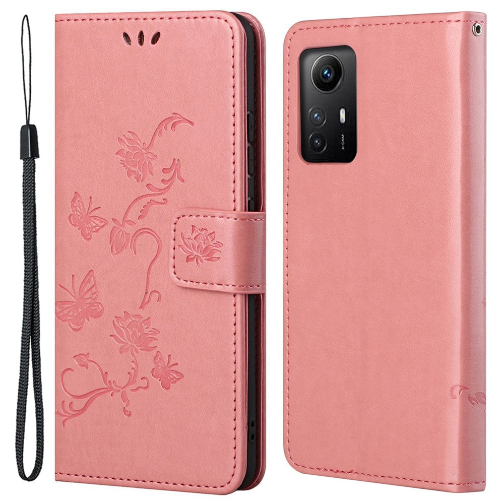 Läderfodral för Xiaomi Redmi Note 12S 4G med flip-on-skal, plånbok och fjärilsblomma