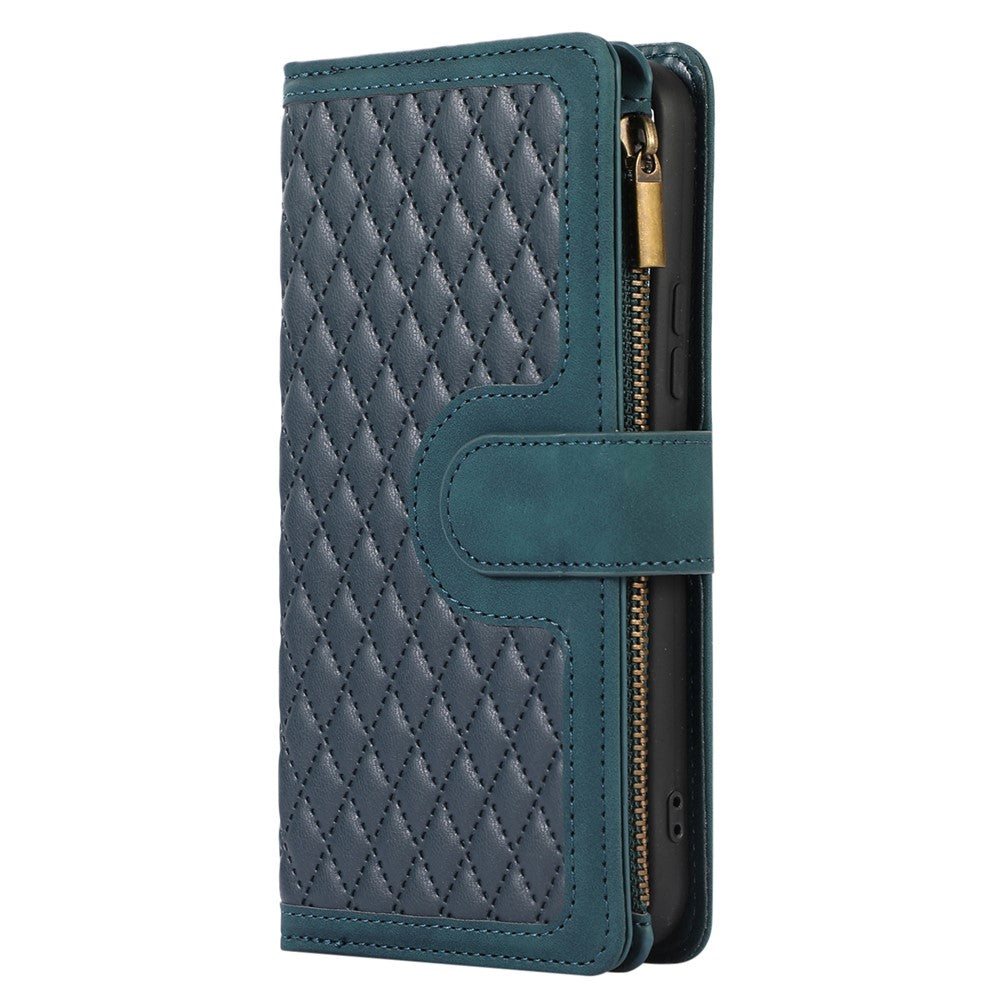 Samsung Galaxy A54 5G-lædermobilcover med lynlås, 9 kortlommer, rombemønster, pungetui