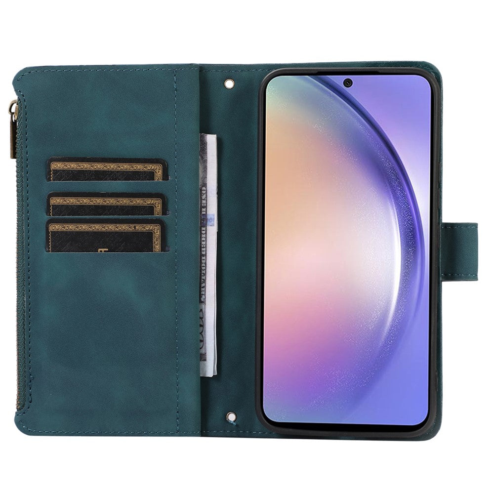 Samsung Galaxy A54 5G-lædermobilcover med lynlås, 9 kortlommer, rombemønster, pungetui