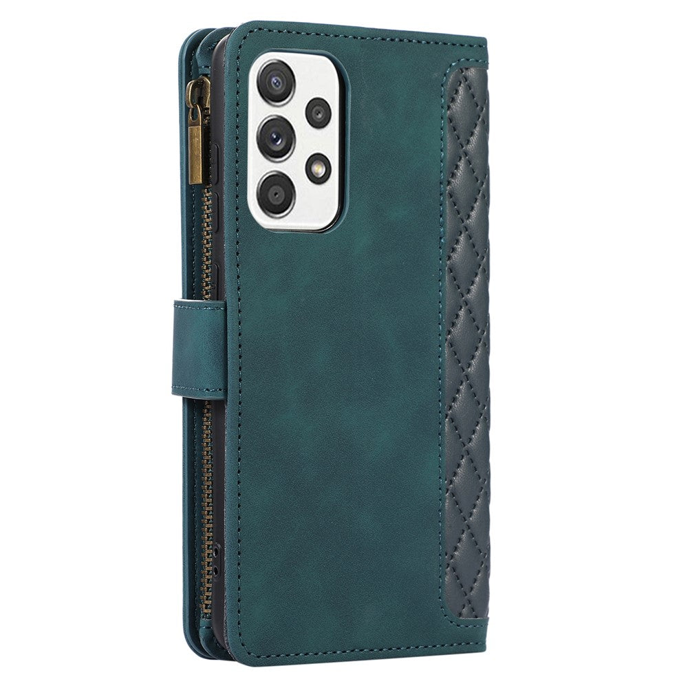 Til Samsung Galaxy A32 5G / M32 5G Rhombus Design Lynlåslomme Læder Telefonetui 9 Kortlommer Pung Stativ Cover