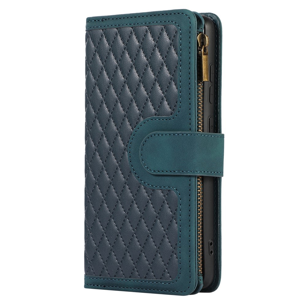 Til Samsung Galaxy A32 5G / M32 5G Rhombus Design Lynlåslomme Læder Telefonetui 9 Kortlommer Pung Stativ Cover