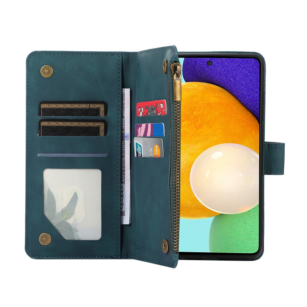 Til Samsung Galaxy A32 5G / M32 5G Rhombus Design Lynlåslomme Læder Telefonetui 9 Kortlommer Pung Stativ Cover