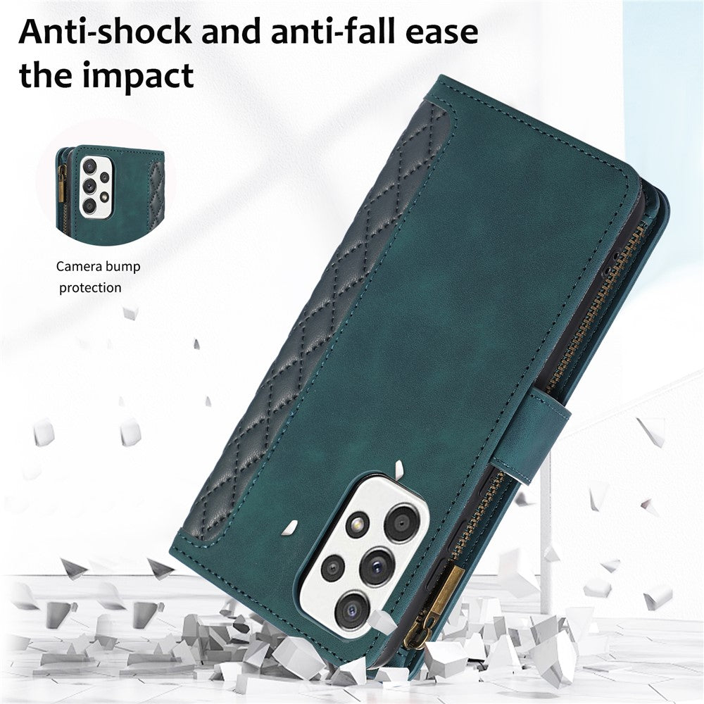 Til Samsung Galaxy A32 5G / M32 5G Rhombus Design Lynlåslomme Læder Telefonetui 9 Kortlommer Pung Stativ Cover