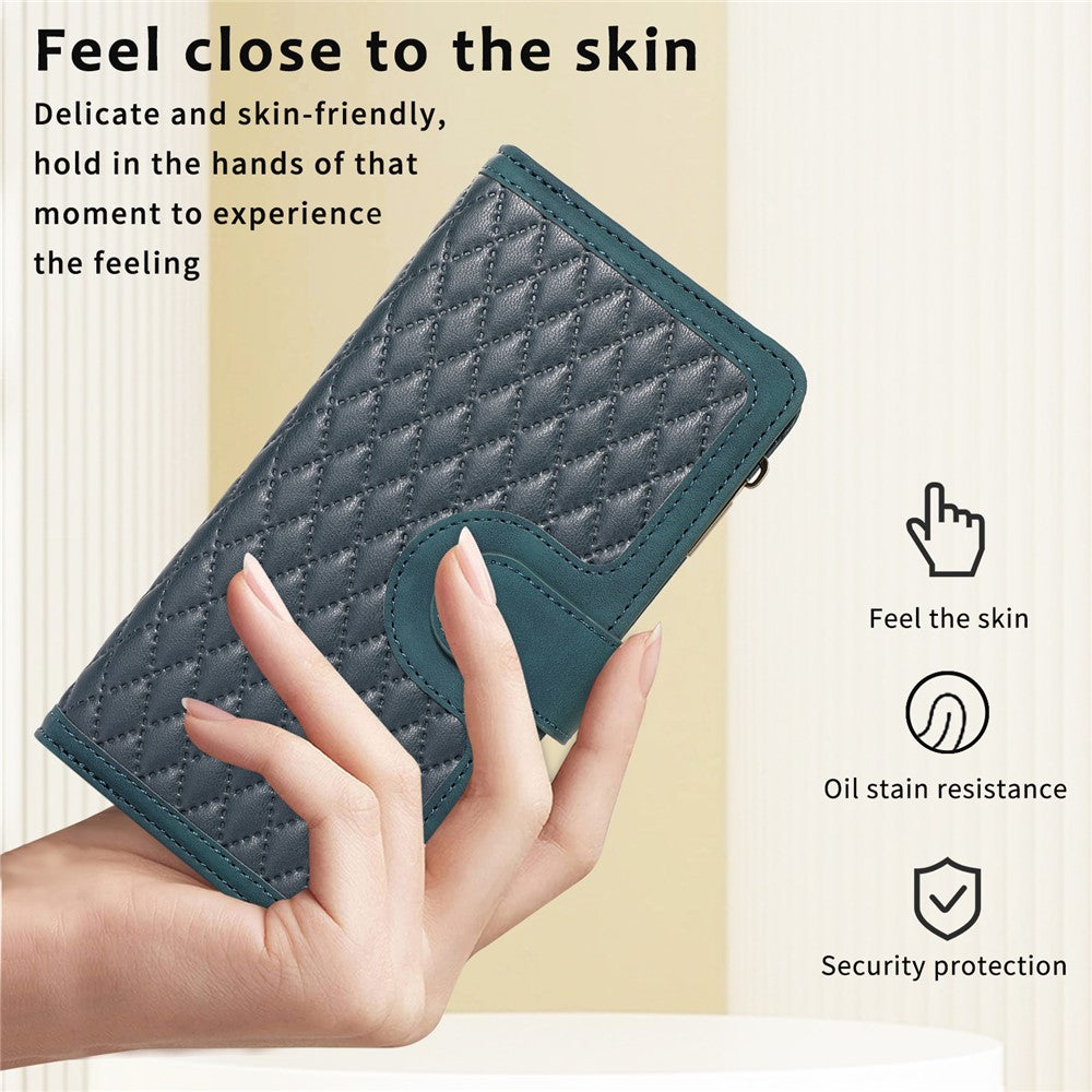 Til Samsung Galaxy A32 5G / M32 5G Rhombus Design Lynlåslomme Læder Telefonetui 9 Kortlommer Pung Stativ Cover