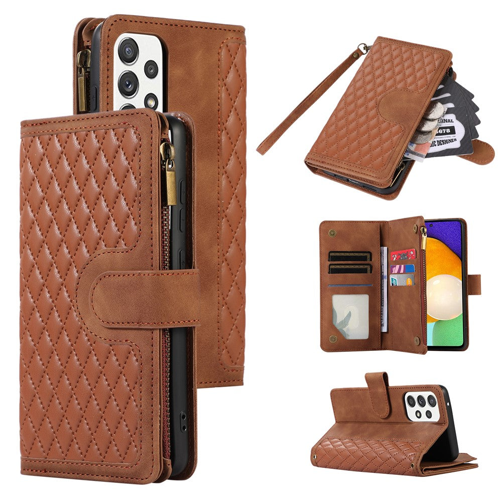Til Samsung Galaxy A32 5G / M32 5G Rhombus Design Lynlåslomme Læder Telefonetui 9 Kortlommer Pung Stativ Cover