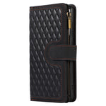 For Samsung Galaxy A32 4G (EU Version) Rhombus Imprint Zipper Pocket Wallet Phone Case Leather Card Holder Stand Cover