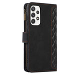 For Samsung Galaxy A32 4G (EU Version) Rhombus Imprint Zipper Pocket Wallet Phone Case Leather Card Holder Stand Cover