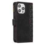 For iPhone 12 Pro Max 6.7 inch Leather Wallet Card Holder Phone Case Rhombus Imprinted Stand Cover with Zipper Pocket