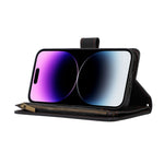 For iPhone 12 Pro Max 6.7 inch Leather Wallet Card Holder Phone Case Rhombus Imprinted Stand Cover with Zipper Pocket