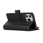For iPhone 12 Pro Max 6.7 inch Leather Wallet Card Holder Phone Case Rhombus Imprinted Stand Cover with Zipper Pocket