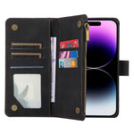 For iPhone 12 Pro Max 6.7 inch Leather Wallet Card Holder Phone Case Rhombus Imprinted Stand Cover with Zipper Pocket