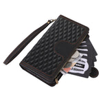 For iPhone 12 Pro Max 6.7 inch Leather Wallet Card Holder Phone Case Rhombus Imprinted Stand Cover with Zipper Pocket