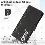 Läderfodral till Samsung Galaxy S22+ 5G med 9 kortfack, dragkedja, rombiskt tryck, stativ, plånboksfodral
