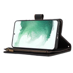 Läderfodral till Samsung Galaxy S22+ 5G med 9 kortfack, dragkedja, rombiskt tryck, stativ, plånboksfodral