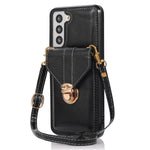 Card Holder Case for Samsung Galaxy S22+ 5G Kickstand PU Leather+TPU Phone Cover with Shoulder Strap