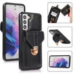 Card Holder Case for Samsung Galaxy S22+ 5G Kickstand PU Leather+TPU Phone Cover with Shoulder Strap