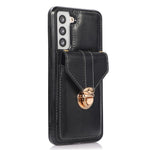 For Samsung Galaxy S21 4G / 5G Card Holder Drop-proof Case Kickstand PU Leather+TPU Phone Cover
