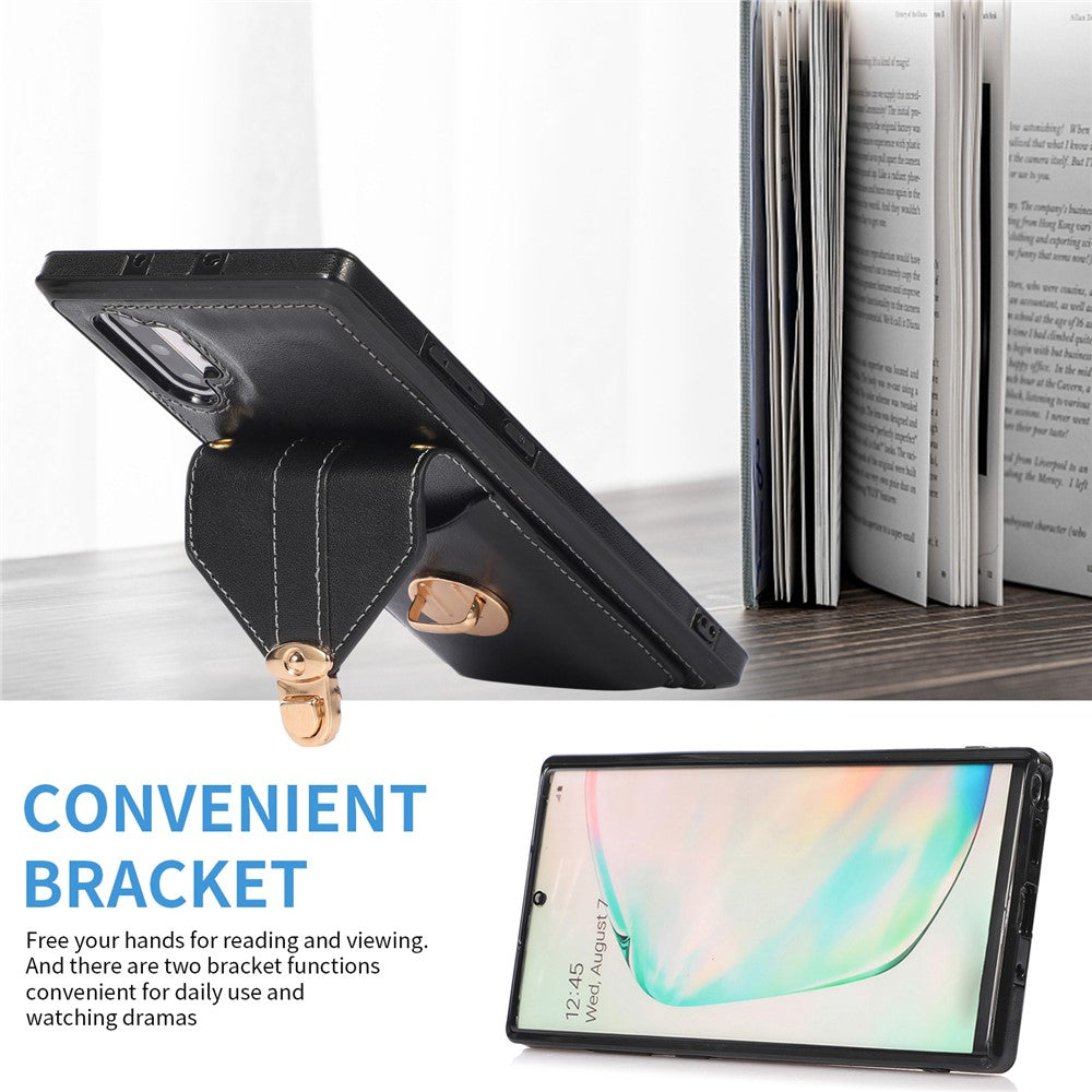 For Samsung Galaxy Note 10 Plus 5G Card Holder Back Case PU Leather+TPU Phone Cover with Kickstand