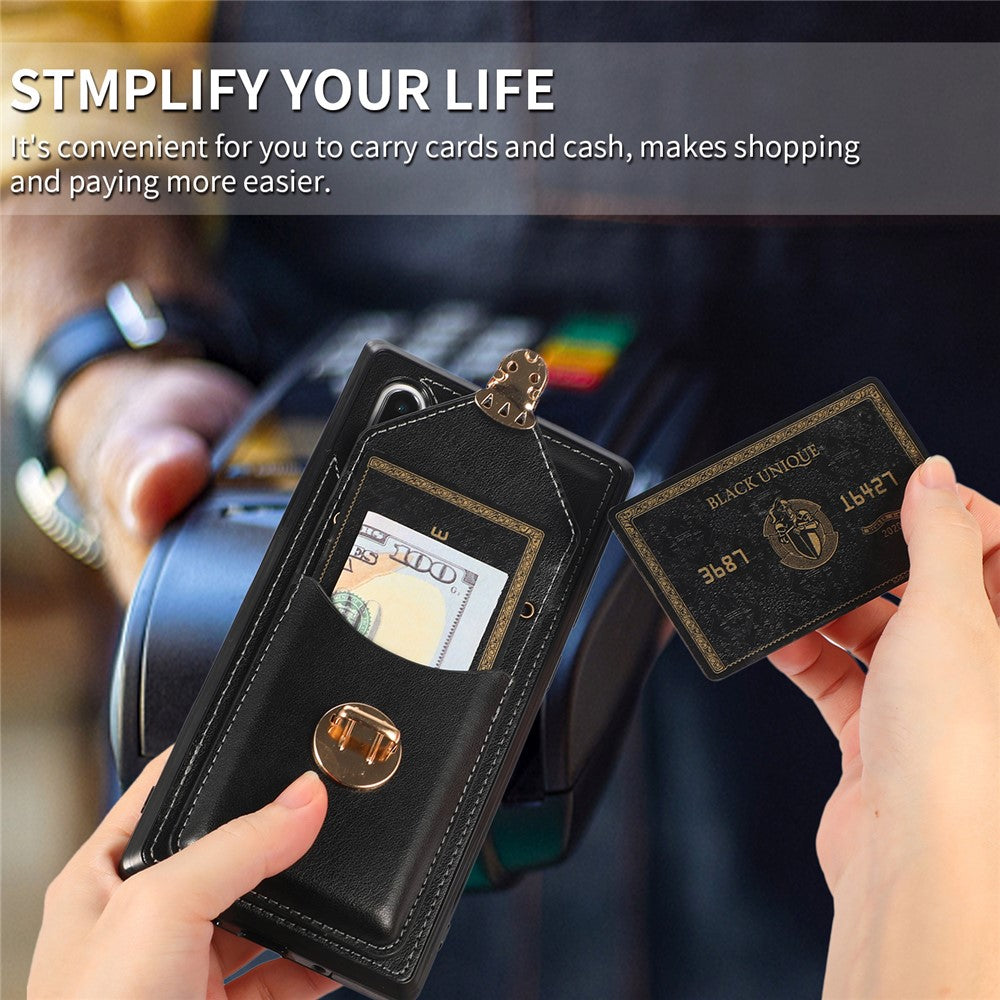 For Samsung Galaxy Note 10 Plus 5G Card Holder Back Case PU Leather+TPU Phone Cover with Kickstand