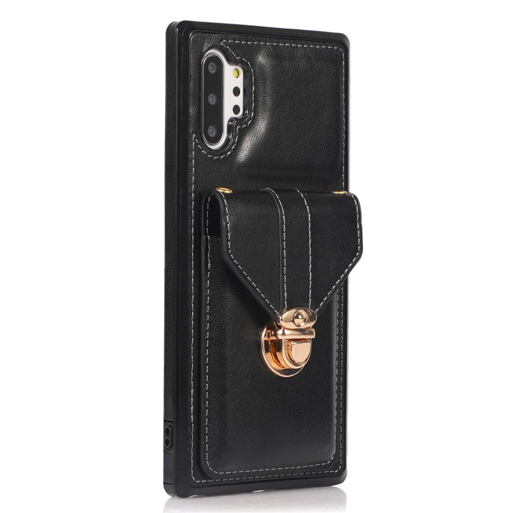 For Samsung Galaxy Note 10 Plus 5G Card Holder Back Case PU Leather+TPU Phone Cover with Kickstand