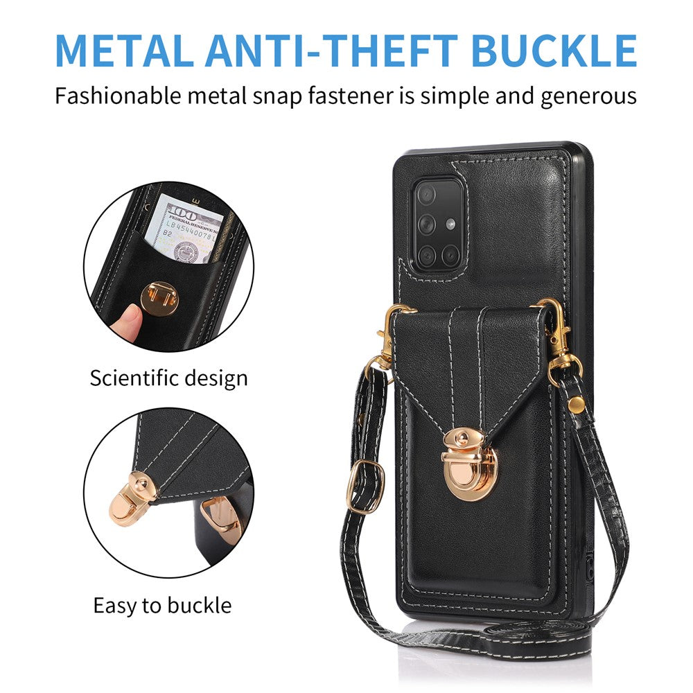 Til Samsung Galaxy A71 5G SM-A716 kortholder-cover i PU-læder+TPU bagside med støttefod til telefon
