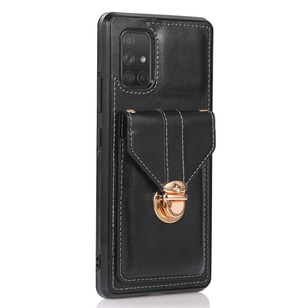 Til Samsung Galaxy A71 5G SM-A716 kortholder-cover i PU-læder+TPU bagside med støttefod til telefon