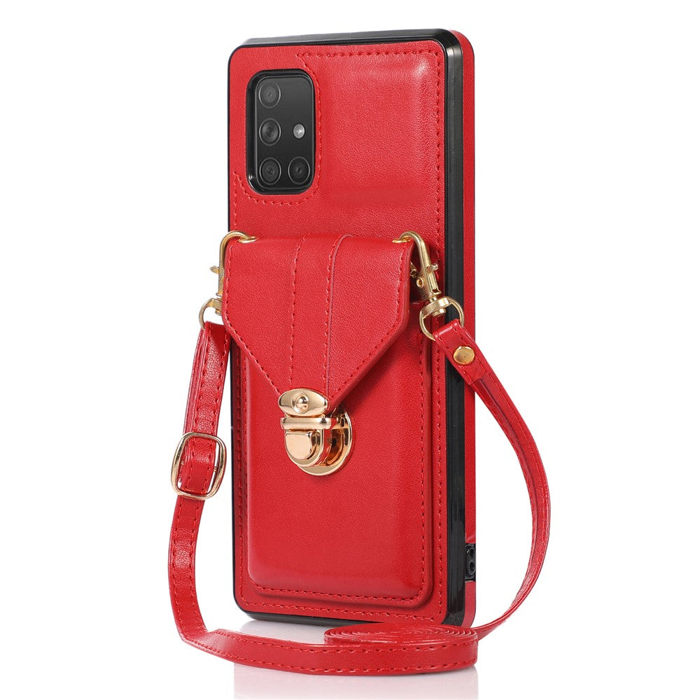 Til Samsung Galaxy A71 5G SM-A716 kortholder-cover i PU-læder+TPU bagside med støttefod til telefon