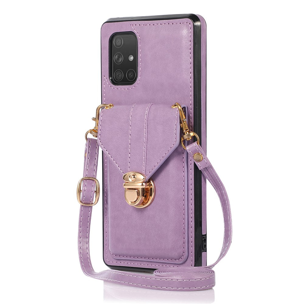 Til Samsung Galaxy A71 5G SM-A716 kortholder-cover i PU-læder+TPU bagside med støttefod til telefon