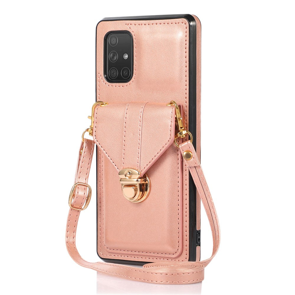 Til Samsung Galaxy A71 5G SM-A716 kortholder-cover i PU-læder+TPU bagside med støttefod til telefon