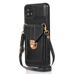 Back Protector for Samsung Galaxy A22 5G (EU Version) Kickstand Phone Cover Card Holder PU Leather+TPU Case